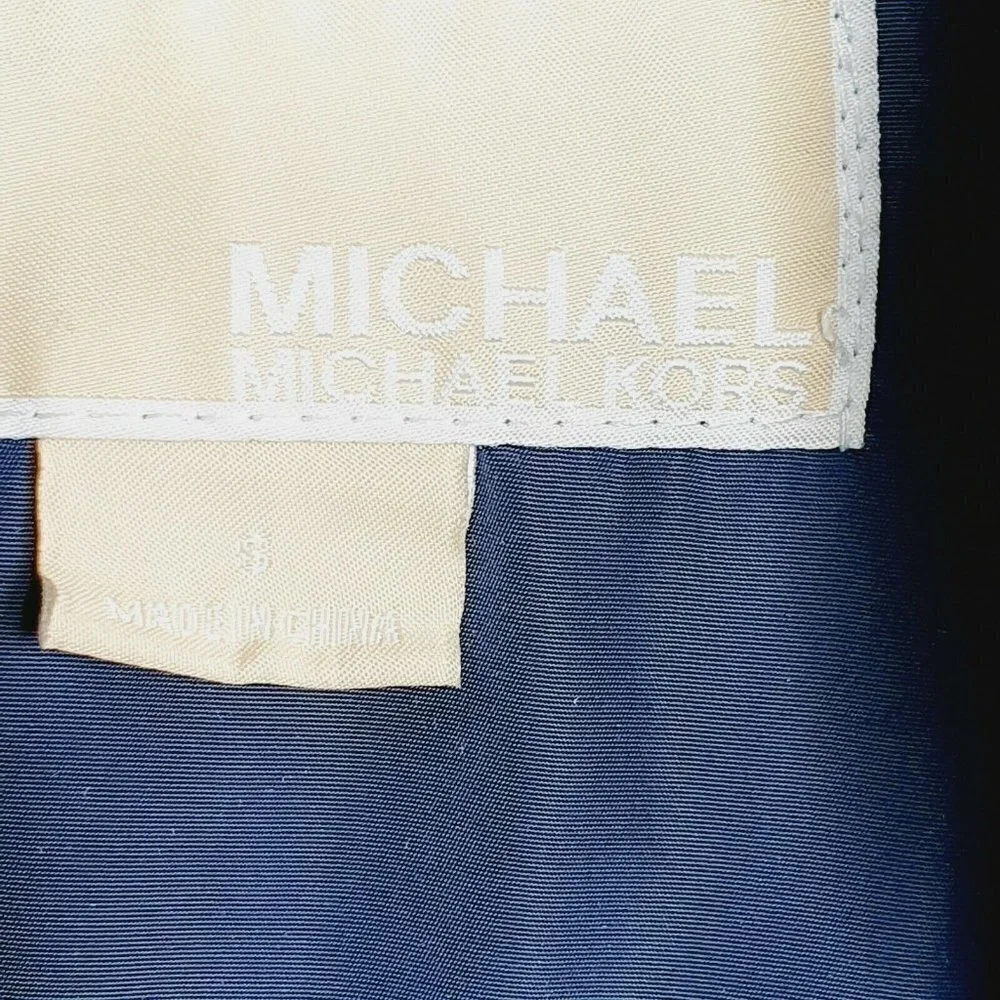 Michael Kors Navy‎ Blue Faux Leather Trim Down Filled Full Zip Puffer Jacket S